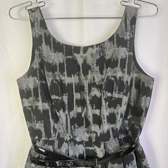 MICHAEL KORS BLACK GREY METALLIC MIDI DRESS BELTED EVENING DRESS A-LINE DRESS  2 - Picture 10 of 17